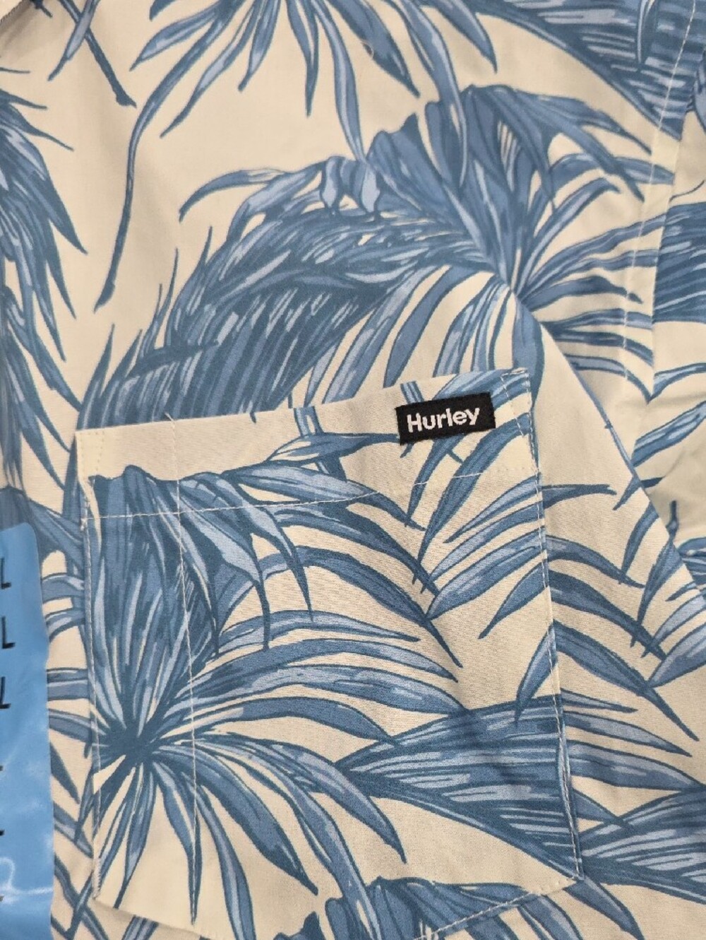 Hurley Blue & White Palm Leaf Short Sleeve Button-Down Shirt - Picture 3 of 3